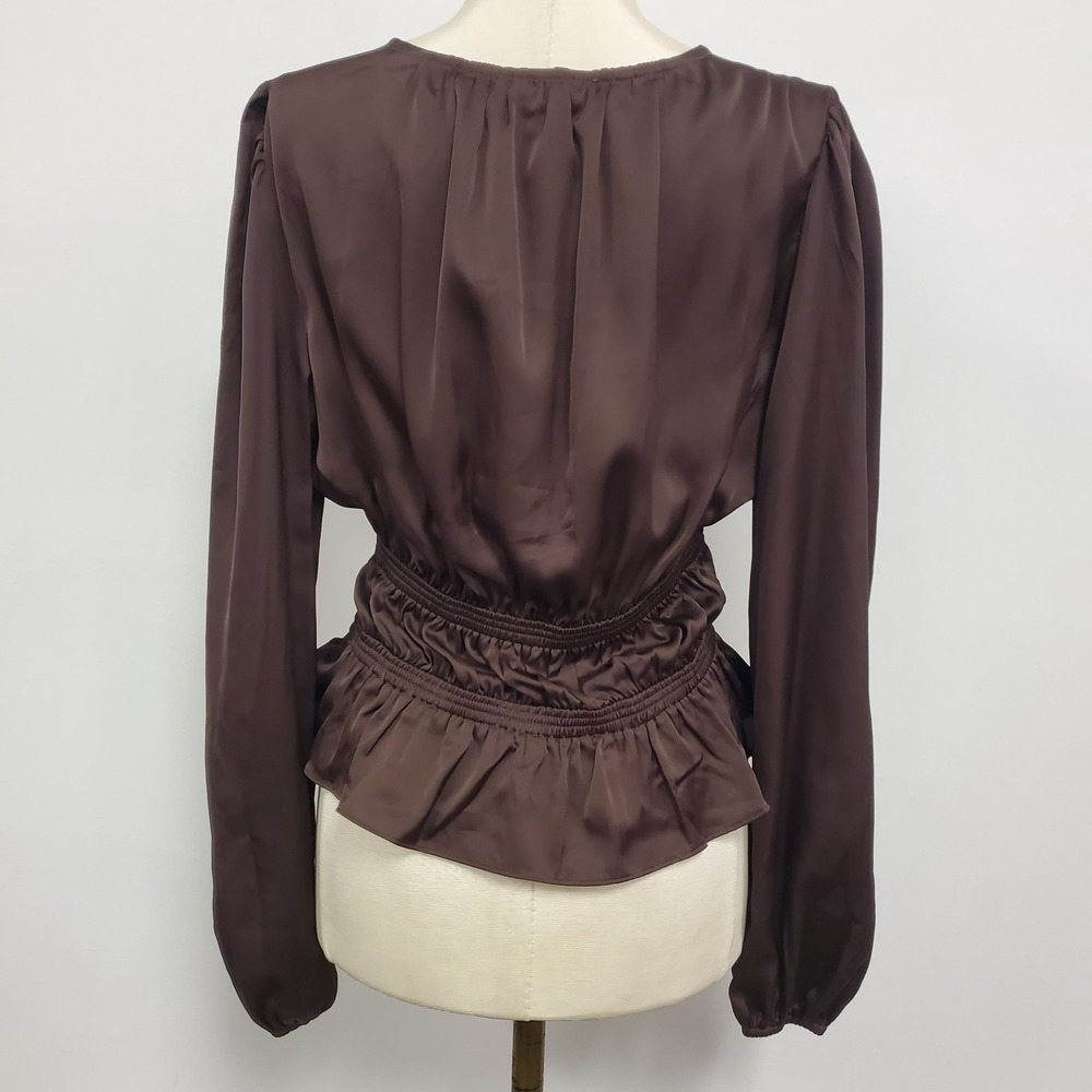 Wayf Womens Long Sleeve Tie Front Milkmaid Top Size S Brown Coquette Romantic - Picture 3 of 10